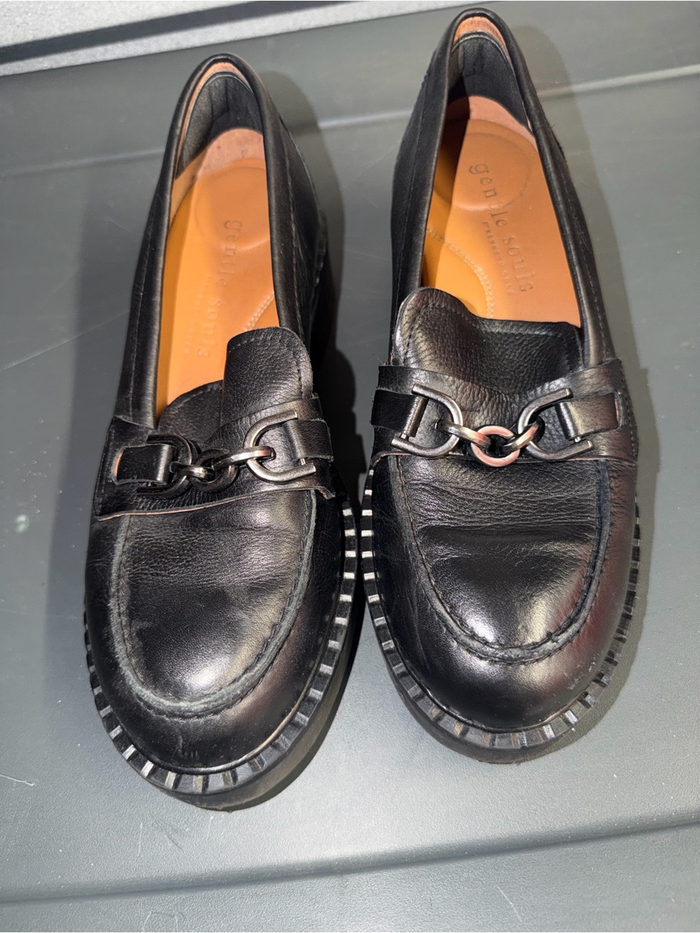 gentle souls Black Leather Horsebit Loafers
